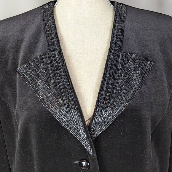 80s Vintage Velvet Beaded Blazer Black - Picture 11 of 16